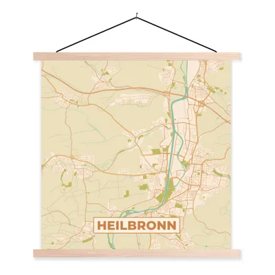 Produktbild von MuchoWow® Textilposter Stadtplan - Heilbronn - Karte 120x120 cm mit holzfarbenen Rahmen - Textil-Poster