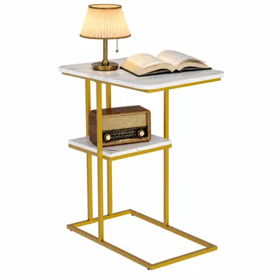 Produktbild von Beistelltisch 2 Ablagen Holz Couchtisch Sofatisch für Bett und Sofa