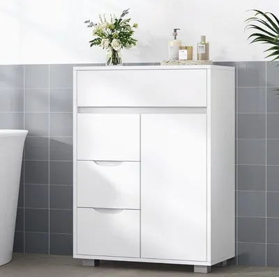 Immagine prodotto di Mobile da bagno bianco con 4 scomparti e ripiani regolabili, 30x55x82 cm