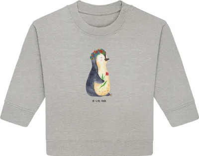 Produktbild von Mr. & Mrs. Panda Organic Baby Pullover Pinguin Blumen 12. - 18. Monat - Heather Grey - Geschenk, Geschenkidee, Pinguine, Universum, Wunderschön, Bullover, Blumenliebe