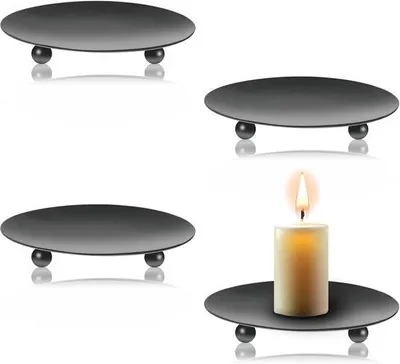 Productafbeelding van Set van 4 metalen kaarshouders, 9 cm, zwart, geschikt voor stompkaarsen