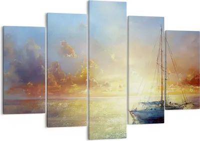 Produktbild von Bild auf Leinwand - Leinwandbild - 5 Teile - Segelboot Westen die Sonne - 150x100cm - Wand Bild - Wanddeko - Wandbilder - Leinwanddruck - Bilder - Wanddekoration - Leinwand bilder - EA150x100-4145