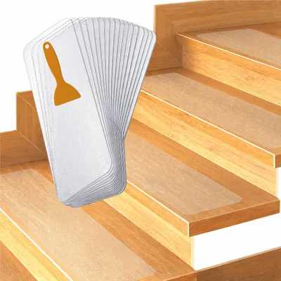 Produktbild von Relaxdays Stufenmatten, 15er Set, Antirutschmatte, BxT: 10x60 cm, für Treppen, Treppenmatte selbstklebend, transparent