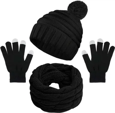 Produktbild von Wintermütze, Schlauchschal, Handschuhe Set, Winterset, Warm Gestrickt, Gestrickt Beanie Schnee Hut Strickschal, für Herren und Damen