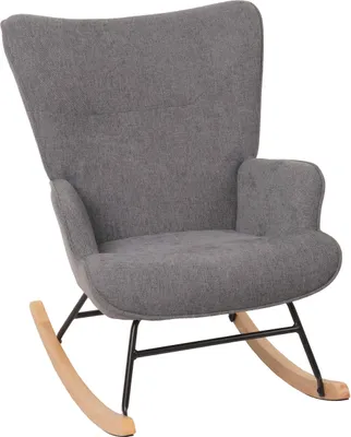 Obrázok produktu pre Hojdacie kreslo HWC-N14, hojdacie kreslo polohovateľné kreslo TV kreslo, masívne drevo kov látka/textil 320g/m² ~ tmavosivá