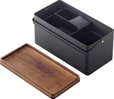 Produktbild von Yamazaki Nähkasten Nähkästchen Nähbox schwarz mit Deckel Griff und Nadelkissen modern 27x13x14cm Tower 05061