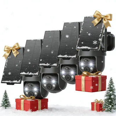 Image de 4 pièces 2K 3MP caméra de surveillance extérieure batterie 360° PTZ caméra sans fil avec vision nocturne couleur caméra solaire surveillance extérieure PIR détecteur de mouvement