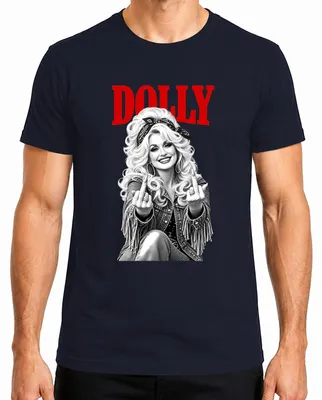 Obrázok produktu pre Tričko s potlačou Dolly Parton, country hudba, prostredníkový prst, rockabilly, retro, speváčka, pánske, tmavomodré, veľkosť L