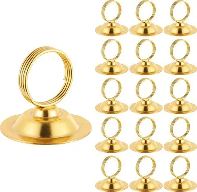 Produktbild von Set aus 16 Tischkartenhaltern, stählerne Kartenhalter (goldfarben) für Fotos, Menükarten, Notizzettel, Hochzeiten, Restaurants und Geburtstagsfeiern
