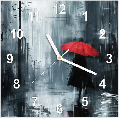 Produktbild von Wanduhr aus Glas mit Motiv Regenschirm im Regen- 30 x 30 cm - inkl. Aufhängesystem