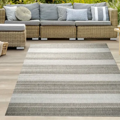 Produktbild von Teppich Sisal Optik Küchenteppich moderner Läufer Flachgewebe gestreift grau Größe - 120 x 170 cm