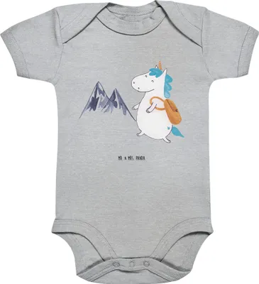 Produktbild von Mr. & Mrs. Panda babykleidung body Einhorn Bergsteiger 12. - 18. Monat - Heather Grey - Geschenk, Urlaub, Weltenbummler, Abenteuer, Unicorn, Einteiler, Babybody