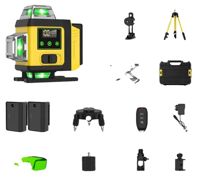 Obrázek produktu pro Laserová vodováha, 360° čáry, nastavitelná výška, stativ, plastová krabička