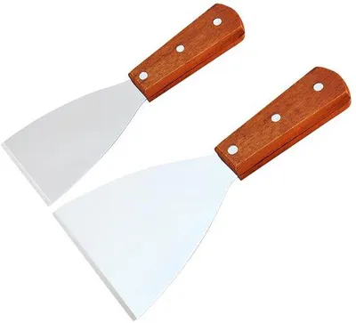 Produktbild von Teppanyaki Grill-Set aus Edelstahl - 2 Teile - Holzgriff