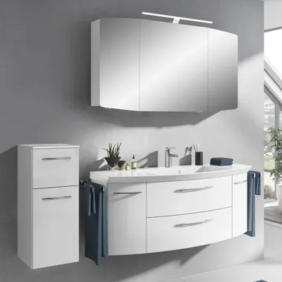 Produktbild von Badmöbel Set mit LED-Spiegelschrank und 121cm Waschtisch CERVIA-66 in Hochglanz weiß, B/H/T: 168/200/50,5 cm
