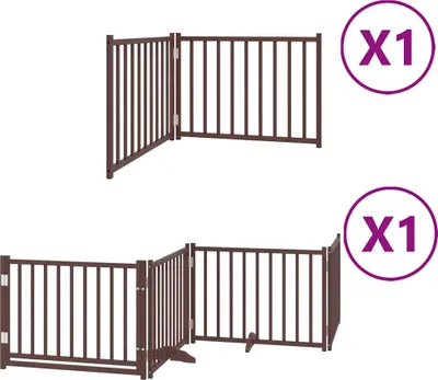 Image de vidaXL Porte pour chien 6 pièces avec porte Pliable Marron 480 cm Bois de peuplier