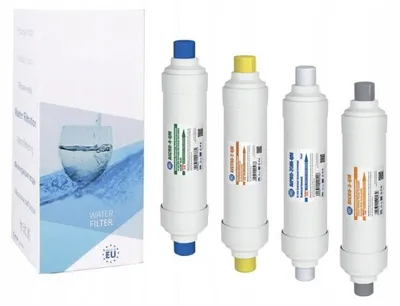 Immagine prodotto di Set di 4 cartucce filtranti a linea per impianti di filtrazione dell'acqua, attacco da 1/4 di pollice, con i seguenti filtri: sedimenti, carbone attivo, KDF, addolcimento e riduzione del ferro