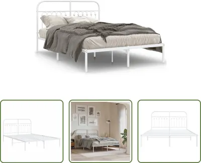 Produktbild von The Living Store Bettgestell mit Kopfteil Metall Weiß 140x200 cm