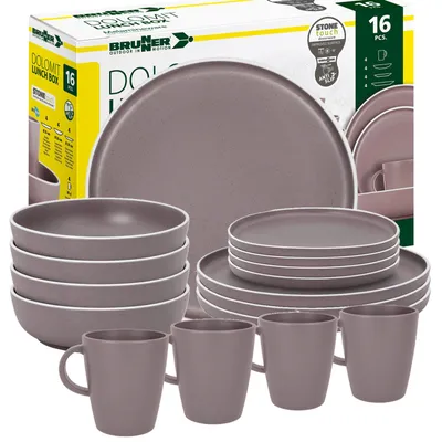 Produktbild von BRUNNER Camping Geschirr Set 4 Personen | Anti-Slip | Lunchbox DOLOMIT, 16-tlg.