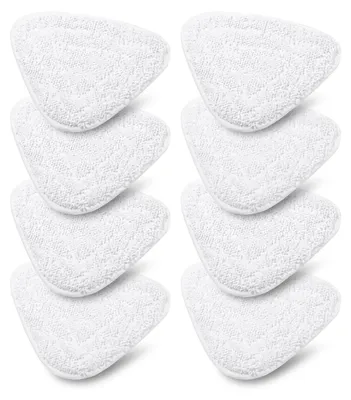 A collection of triangular white cleaning pads arranged in two columns.