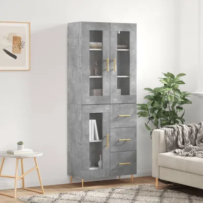 Image de vidaXL Highboard gris béton 69,5x34x180 cm Bois composite