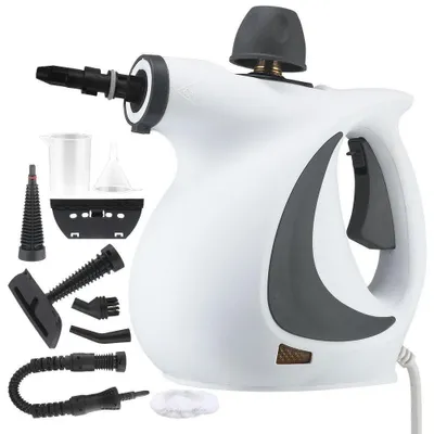 Obrázek produktu pro Ruční parní čistič NovuLife 1050 W, vysokotlaký 3 bary, 250 ml, přenosný parní čistič s EU zástrčkou, multifunkční pro úklid domácnosti a čištění automobilu, bílý
