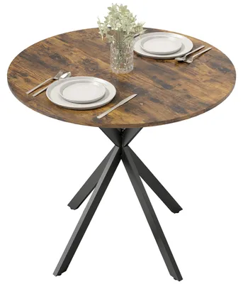 Produktbild von Küchentisch rund, Runder Esstisch Rustikal-Braun, Spanplatte Metallgestell, Industrial | platzsparend | für 2–4 Personen | 80 x 75 cm