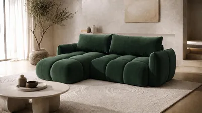 Image de Canapé d'angle Kaiser Möbel en forme de L, avec fonction convertible, revêtement en velours Bluvel, couleur vert, côté gauche, modèle BELVEDER L