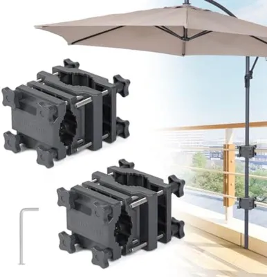 Produktbild von PolkaHome® 2 x Sonnenschirmhalter für Balkon – geeignet für Schirm Ø 22-38 mm, Geländerbefestigung, 25-60 mm