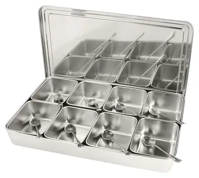 Produktbild von Silberfarbene Gewürzbox, 8 Fächer, Gewürzaufbewahrungsbehälter aus Edelstahl, Gewürzglas, Küchenutensil