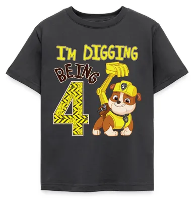 Produktbild von Spreadshirt Paw Patrol Rubble 4. Geburtstag Kinder T-Shirt, 122/128 (7-8 Jahre), Dunkelgrau