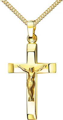 Produktbild von Kreuzkette Kruzifix 750 Gold 18 Karat Kreuz-Anhänger Jesus Christus Kettenanhänger mit Schmuck-Etui  Mit Kette - Kettenlänge 45 cm.