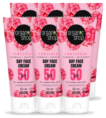 Productafbeelding van 6 x Organische gezichtszonnebrandcrème SPF 50 - voor normale tot droge huid - 50 ml - Voordeelverpakking - 6 stuks