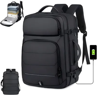 Produktbild von Rucksack, 45L Erweiterbarer Reise Laptop Rucksack mit USB-Ladeanschluss, 17,3-Zoll wasserdichter Handgepäck, Schwarz