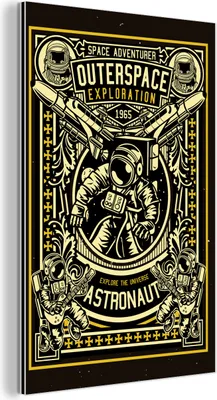 Obrázok produktu pre Nástenná dekorácia Kovový kovový obraz Wall Art 80x120cm Astronaut - Retro - citát Muchowow Hliníkové obrazy