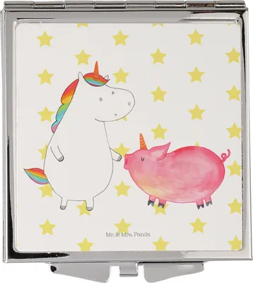 Produktbild von Mr. & Mrs. Panda Schminkspiegel Einhorn Schwein - Weiß - Geschenk, Schweinchen, Mini Spiegel, Taschenspiegel, Freundin, Unicorn, Frauen, Kleiner, Einhörner, Handspiegel