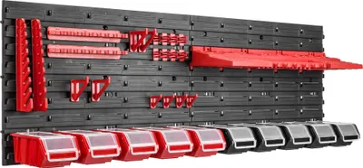 Obrázok produktu pre 115 x 39 cm Nástenná polica 10 otvorených úložných boxov s vekom Držiak na náradie Stohovacie boxy Dielenský pracovný stôl