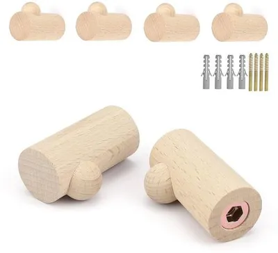 Produktbild von Holzkleiderhaken 4er Set Wandhaken höhenbelastbar