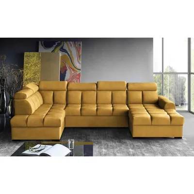 Produktbild von Ecksofa Gomez U-Form links mit Schlaffunktion und 2x Bettkasten, Polsterecke in Veloursstoff Gelb