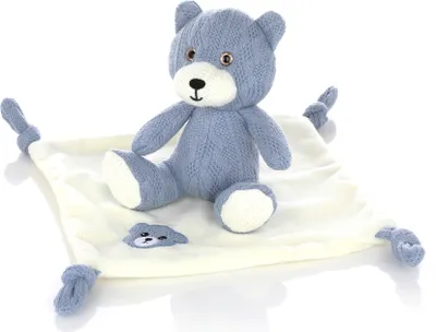 Produktbild von Nordstern Kuscheltier mit Schmusetuch - Babygeschenk für Jungen zur Geburt in Strickoptik - Erstausstattung Schmusetier und Schnuffeltuch Bär in Blau