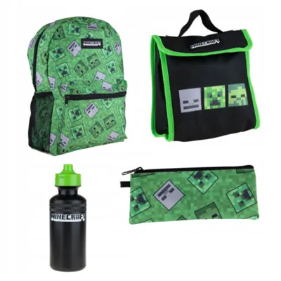 Immagine prodotto di Minecraft: set di 4 pezzi, zaino, astuccio per le matite, borraccia e borsa per il pranzo