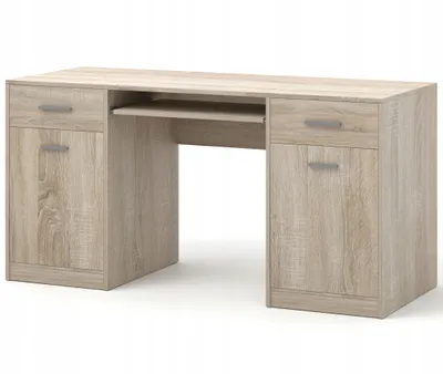 Zdjęcie produktu dla Szkolne biurko komputerowe dwustronne duże szuflady 150cm dąb sonoma LUCAS