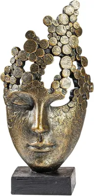 Imagen del producto de Máscara femenina de Casablanca, figura decorativa de bronce, estatua de resina para el salón u oficina. Altura: 31,5 cm, Ancho: 15 cm. Esculturas modernas
