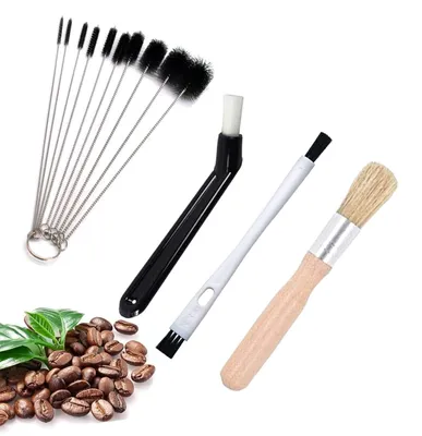 Immagine prodotto di Set di spazzole per la pulizia, 4 pezzi - Spazzole in legno/plastica - Spazzole a tubo - Per la pulizia della macchina da caffè - Spazzola per l'espresso - Manico lungo - Spazzola per il caffè