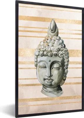 Produktbild von MuchoWow® MuchoWow® Gerahmtes Poster Buddha - Kopf - Steine 40x60 cm - Poster mit zchwarzem Bilderrahmen - Papierdruck - Wandbilder