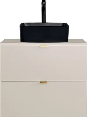 Produktbild von Badezimmer Waschtisch mit 60 cm Breite in Beige, Aufsatzwaschbecken & 2 Schubladen - DURANGO-56