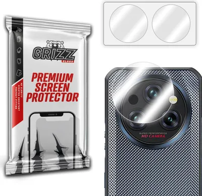 A product image showing packaging for a screen protector and the screen protector applied to a phone camera.