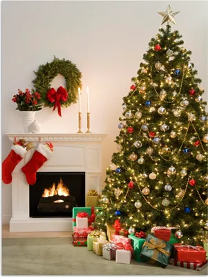 Produktbild von MuchoWow® Poster Ein Weihnachtsbaum mit Geschenken neben einem Kamin 90x120 cm - Wohnzimmer