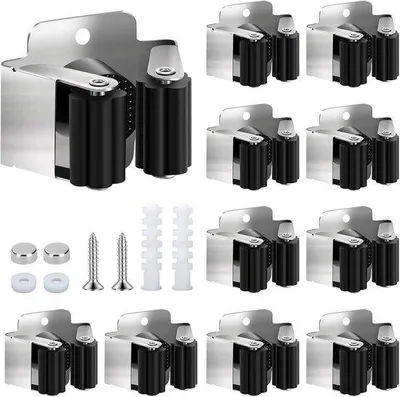 Produktbild von Famanu Besenhalter Set 10 Stück - Wandmontage, rostfrei und langlebig