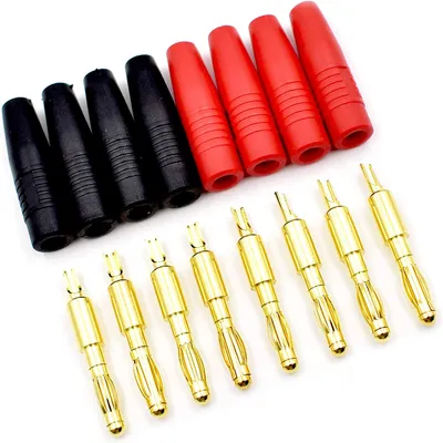Zdjęcie produktu dla 5 par złączy bananowych 4mm do akumulatorów RC LiPo | Pozłacane | Odpowiednie dla WLtoys 144001, futerał na baterie, czerwono-czarne, plastik